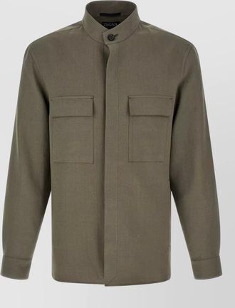 Ermenegildo Zegna oasi lino overshirt stand collar design