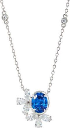 Savvy Cie Jewels Cubic Zirconia Cluster Oval Pendant Necklace in Sapphire Blue at Nordstrom Rack