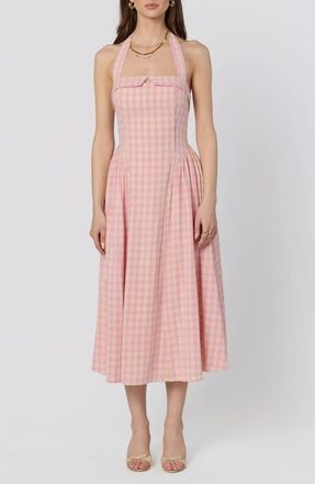 ASTR the Label Marianna Halter Midi Dress in Pink Plaid at Nordstrom, Size X-Large