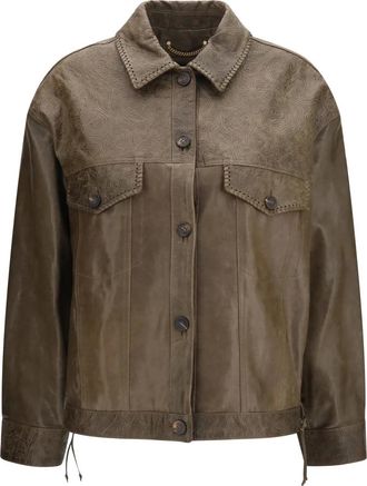 Golden Goose Babete Leather Jacket - - Jackets - Donna - Verde - S