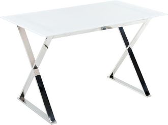 Beliani Mesa De Comedor De Vidrio Templado Blanco Plateado 120 X 70 Cm Patas Metal Attica