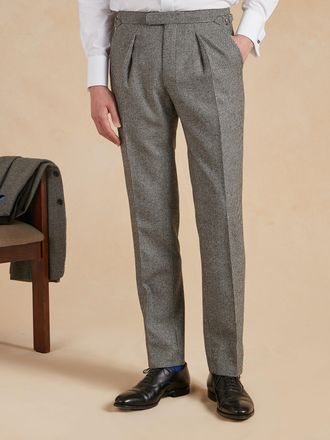 Oliver Brown Pleated Trousers - Houndstooth Flannel