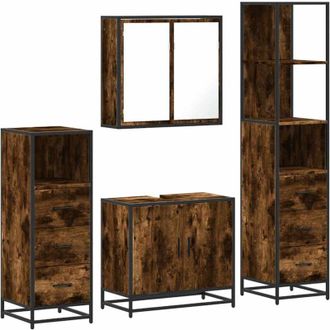 vidaXL Vidaxl - Set De Muebles Ba&ntilde;o 4 Pzas Madera Contrachapada Roble Ahumado