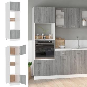 Berkfield Home Microwave Cabinet Grey Sonoma 60x57x207 cm Engineered Wood | Size: 60 x 57 x 207 cm