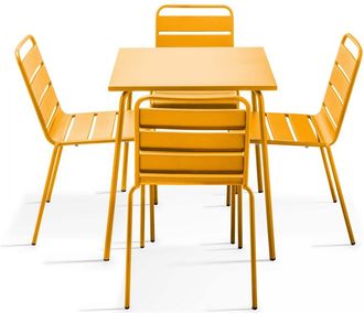 Oviala Mesa de jard&iacute;n y 4 sillas de metal amarillo