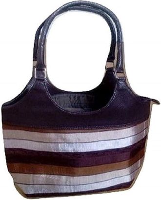 Generic Designer Leather Tote Bags for Women, Shoulder Bag, Striped, Cotton Blend, Large, 20 Liters, Lightweight, Hobo Style (Brown)