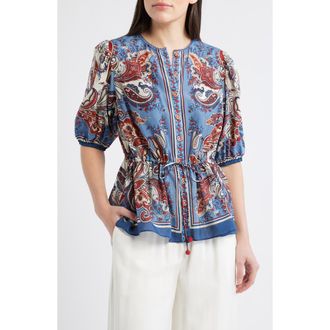 Farm Rio Paisley Print Cotton Blend Top in Paisley Scarf Cream at Nordstrom, Size Xx-Small