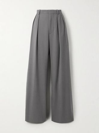 Wardrobe.NYC Pantaloni A Gamba Larga In Lana Grain De Poudre Con Pinces - Grigio