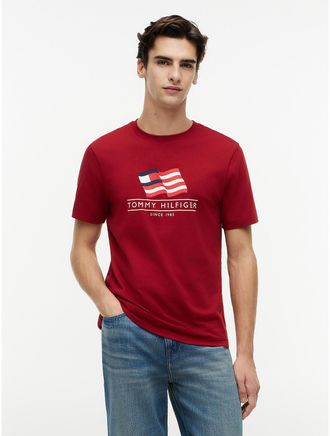 Tommy Hilfiger Mens Wavy Flag Logo T-Shirt - Regatta Red - XXL