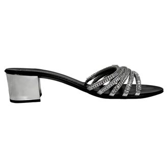 Giuseppe Zanotti Rhinestone-Embellished Slide Sandal Heels in Silver Leather