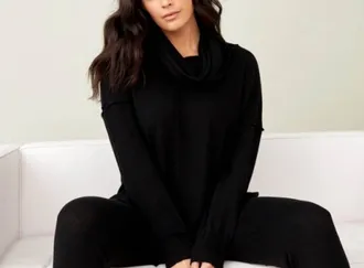 French Kyss Cowl Neck Poncho In Black