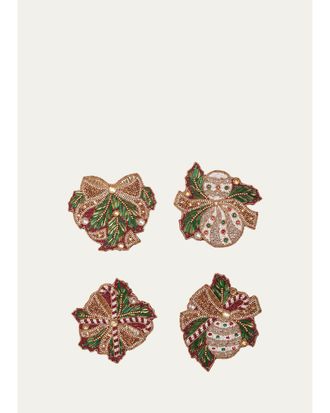 Kim Seybert Candy Cane Bow Beaded Coasters, Set of 4