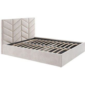 Vente-Unique Letto contenitore 200 x 200 cm - Tessuto texturizzato - Crema - JUSTANI