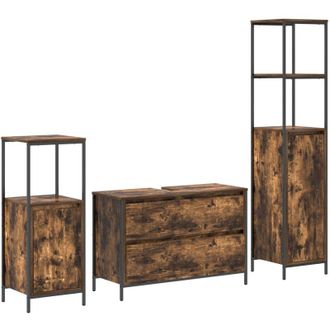 vidaXL Vidaxl - Juego De Muebles De Ba&ntilde;o 3 Pcs Roble Ahumado 90 X 34.5 X 60 Cm