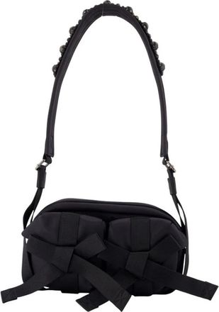 Simone Rocha Tassen, Dames, Zwart, ONE Size, Polyester, Beaded Classic Bow Crossbody Bag