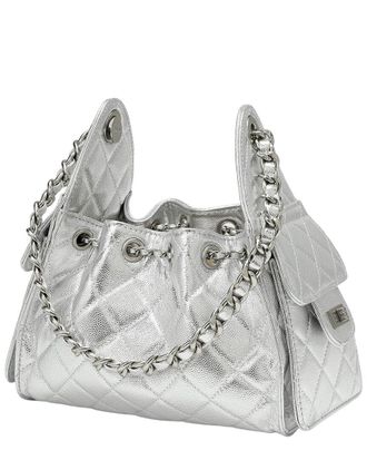 Tiffany & Fred Quilted Metallic Leather Drawstring Shoulder Bag