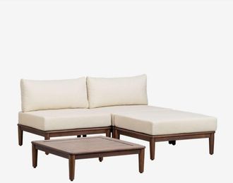 Sklum Sklum - Conjunto De Jard&iacute;n Con Sof&aacute; Modular De 2 Piezas, Mesa De Centro Y Puff En Acacia Giulia