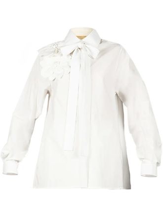 Elie Saab floral-appliqué shirt - women - Cotton - 38 - White