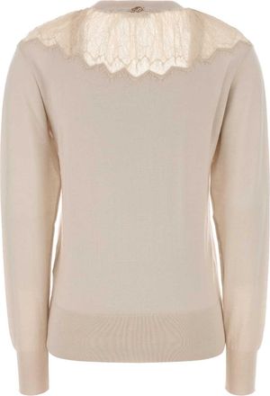 Blumarine Lace-Trim Virgin Wool Cardigan - Beige