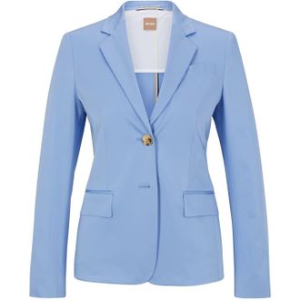 HUGO BOSS Womens Solid Patterned Lapel Collared Blazer in Open Blue - Size 18 UK