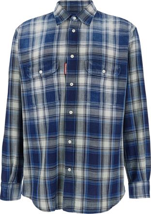 Dsquared2 Canadian Vintage Blue/White Plaid Cotton Shirt