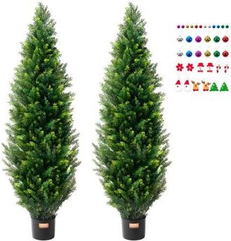 OEM &Aacute;rbol Topiario De Cedro Artificial 2 Piezas Con Hojas Adicionales Y Maceta, Planta De Pino Cipr&eacute;s Artificial De Hoja Perenne, Con Clasificaci&oacute;n Uv Par