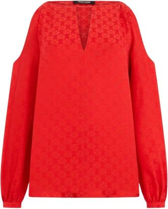 Roberto Cavalli Zijden Blouse met RC Print - Dames - Blouses - Rood - S - Overhemden