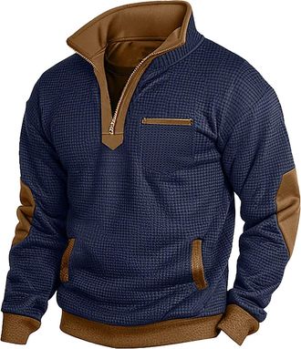 Generic Mens For Sweatshirts No Hood Vintage Waffle Pullover Quarter Zip Jumper With Chest Pocket Casual Tracksuit Tops Casual Designer Sportwear Autumn Winte