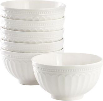 Elama 6 Piece Embossed Arch Stoneware Cereal Bowl Set White at Nordstrom