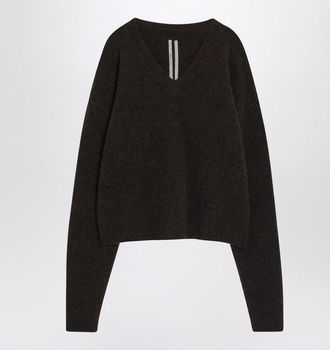 Rick Owens Mens Tommy V-neck Alpaca Knit - Dark Brown Wool - Size X-Small