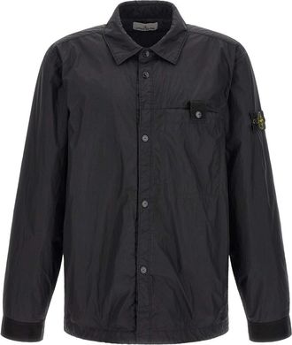 Stone Island Black Solid Shirt Collar Jacket