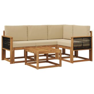 vidaXL Conjunto De Sof&aacute;s De Exterior 5 Pcs Natural Y Beige Poli&eacute;ster Vidaxl