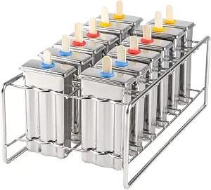 No Brand Set Di 12 Stampi Per Ghiaccioli In Acciaio Inox Con Superficie Piatta E Macchina Per Gelato Con Supporto