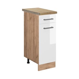 Vicco Mobiletto base per cucina R-Line, Bianco lucido, 30 cm, pl Rovere