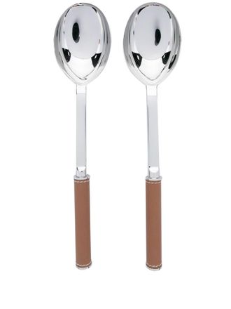 Ralph Lauren Home Wyatt stainless-steel salad servers (set of two) - unisex - Calf Leather/Metal - One Size - Silver