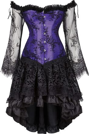 Grebrafan Steampunk Off Shoulder Lace Corsets with Tutu Skirt (UK(8-10) M, Purple)
