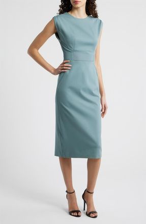 BOSS Detira Grosgrain Waist Detail Sheath Midi Dress in Reef at Nordstrom, Size 14