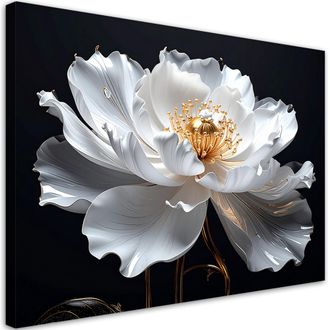 Feeby Cuadro Sobre Lienzo Gran Flor Blanca Sobre Fondo Negro 100x70
