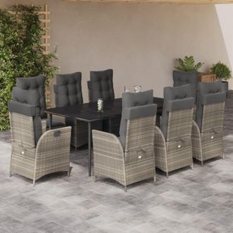 vidaXL Set Comedor De Jard&iacute;n 9 Pzas Cojines Rat&aacute;n Sint&eacute;tico Gris Claro Vidaxl