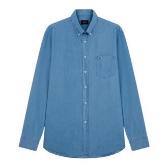 Paul & Shark Denim Katoenen Button Down Shirt - Heren - Casual Overhemden - Blauw - L - Katoen - Overhemden