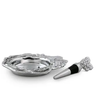 Arthur Court Grape Wine Coaster And Stopper Set In Silver