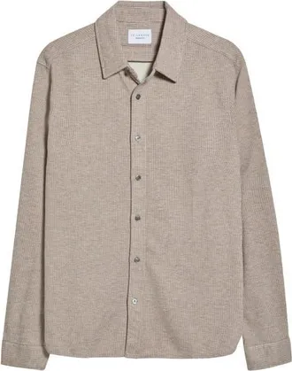 7 Diamonds Generation Pinstripe Double Knit Button-Up Shirt in Taupe at Nordstrom, Size Xx-Large