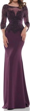 Colors Dress Fit & Flare 3/4 Sleeve Gown In Eggplant