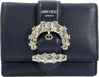 Jimmy Choo London Womens Cheri Leather Trifold Card Case Walllet In Cosmos Blue