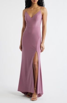 Jump Apparel Plunge V-Neck Jersey Gown in Mauve at Nordstrom, Size X-Small