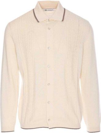 Brunello Cucinelli MenS English White Button-Up Knit Sweater, Size 44