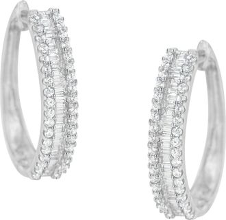 House of Brilliance 10K White Gold Diamond Hoop Earrings