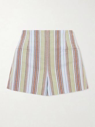 Faithfull The Brand Shorts In Misto Cotone E Lino A Righe Aurora - Blu