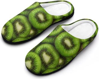 Generic Fresh Kiwi Fruits Mens House Slippers Memory Foam Washable Cotton Slip on Home Shoes