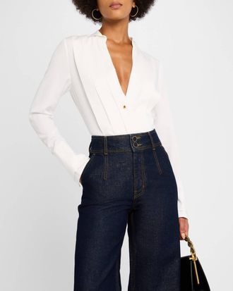 Derek Lam Tiffany Pleat Front Shirt In Blanc